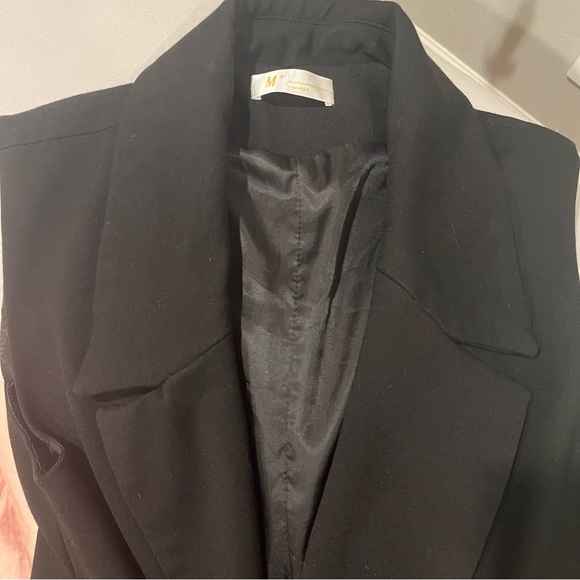 Black double breasted sleeveless blazer long waistcoat - Picture 4 of 5